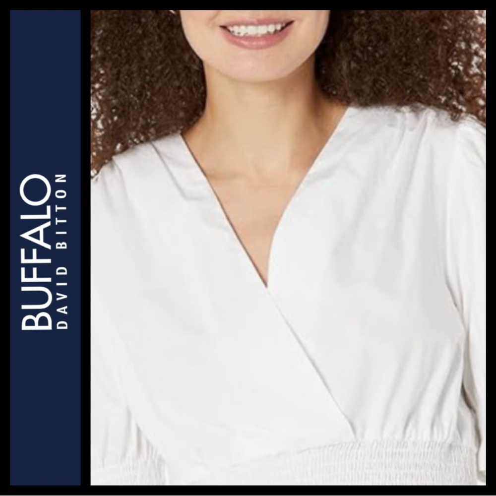 NWT Buffalo David Bitton White Smocked PeplumTop